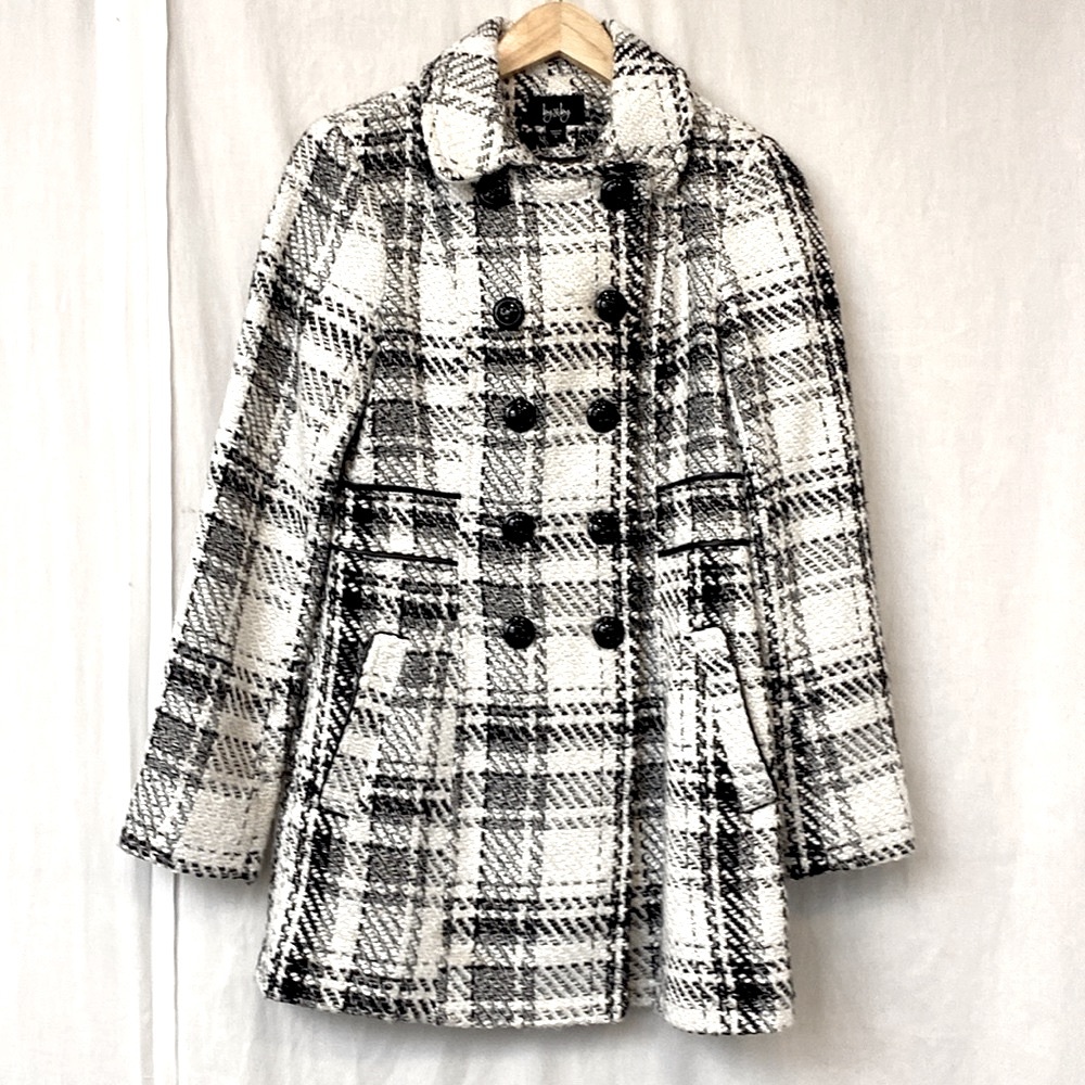 Classic Black & White Double Breasted Vintage Tweed Coat